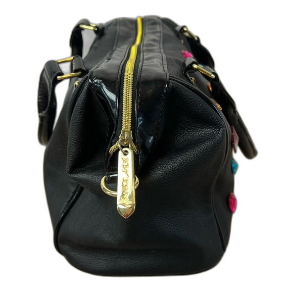 Betsey Johnson Satchel/Shoulder Bag Black Multi Colored Stones - Picture 4 of 16